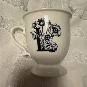 Anthropologie Missus Black and White Floral Initial Mug- L